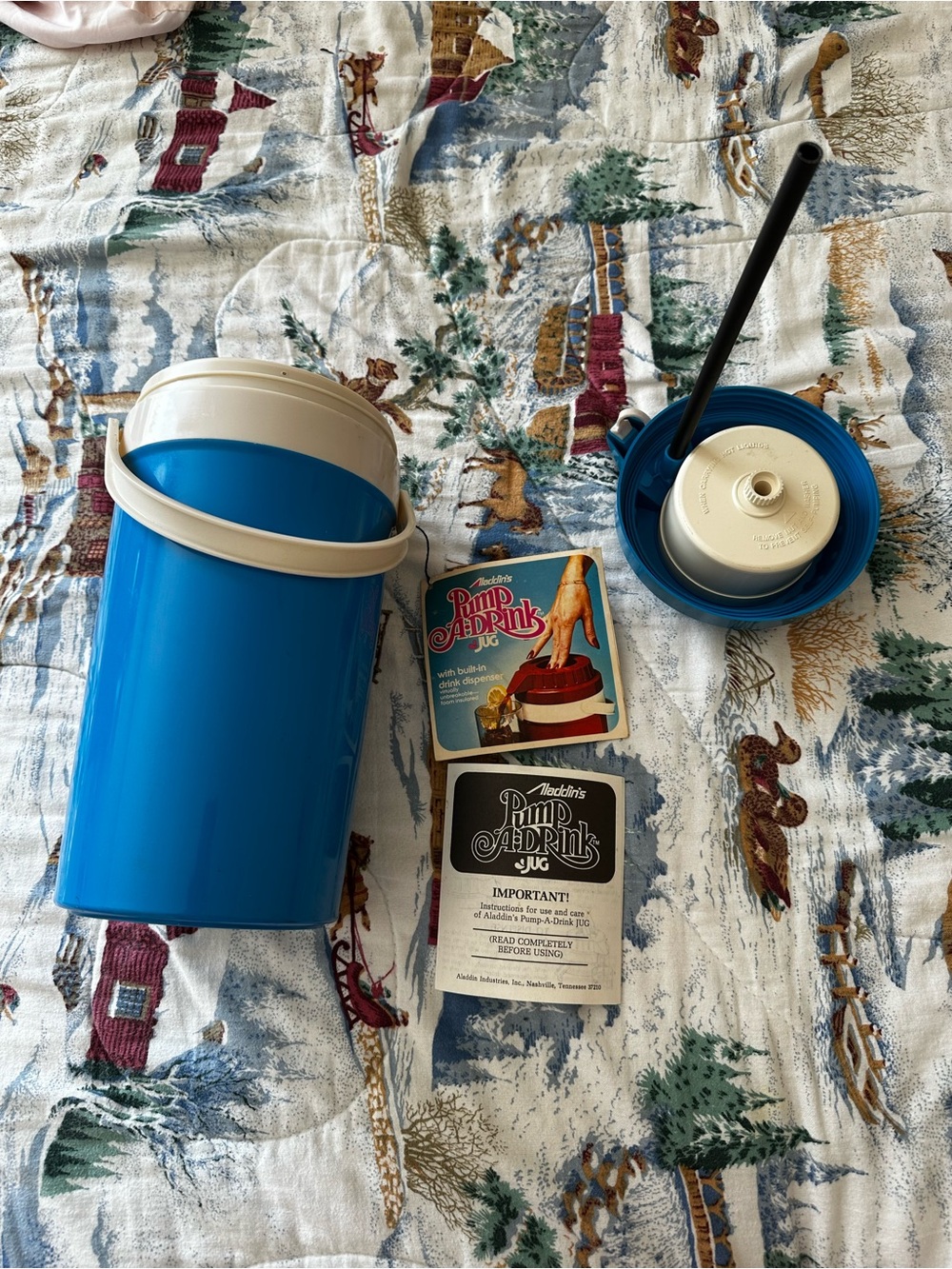 Vintage Aladdin Pump A Drink Jug Thermos 1/2 Gallon Coventry Blue 80s